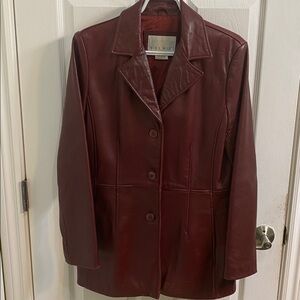 Vintage Y2K Nine West Burgundy Leather Long Jacket Coat Blazer Women’s Medium
